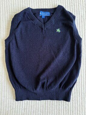 J. Bailey Sweater Vest Boys 6 Navy Cotton V-Neck Turtle Embroidered Logo Preppy